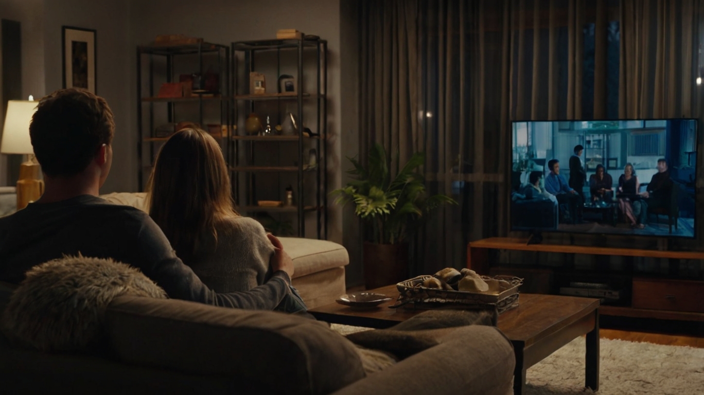 Leonardo_Kino_XL_living_room_people_watching_TV_view_from_behi_1 CBD in Fernsehserien
