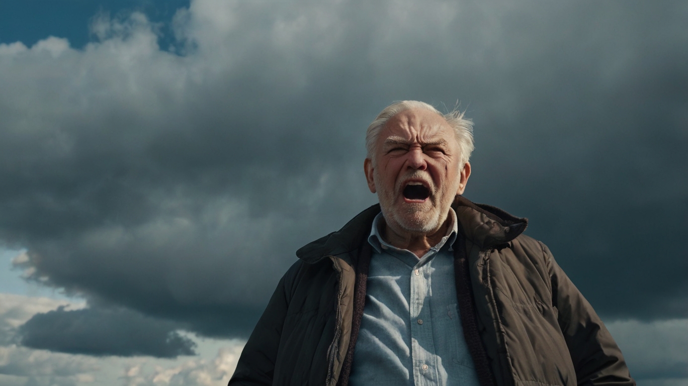 Leonardo_Kino_XL_grumpy_old_man_shouting_in_front_of_clouds_0 Macht CBD aggressiv