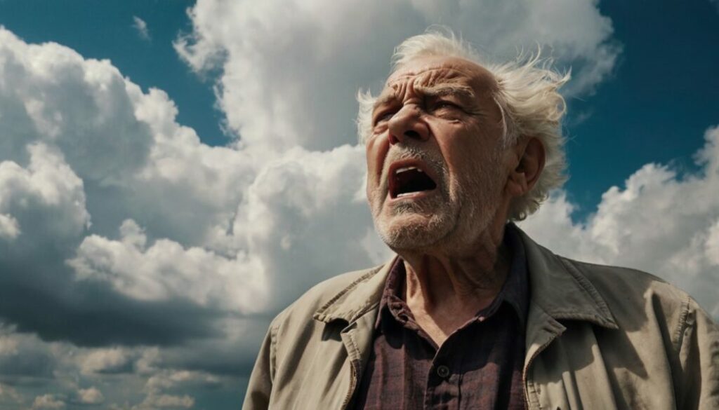 Leonardo_Kino_XL_grumpy_old_man_shouting_in_front_of_clouds_3