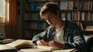 Leonardo_Kino_XL_tired_student_sitting_in_his_room_trying_to_l_3