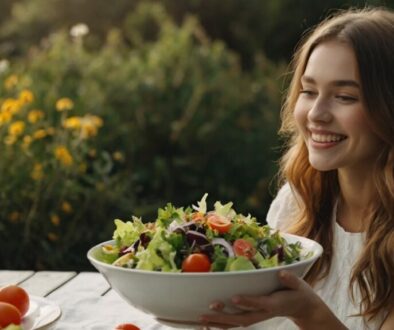 Leonardo_Kino_XL_young_woman_in_white_dress_eating_a_big_salad_2