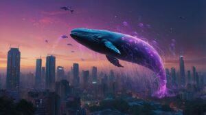 Leonardo_Kino_XL_A_giant_whale_floats_in_the_sky_above_a_futur_0