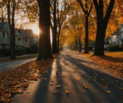Leonardo_Kino_XL_Fall_season_view_of_a_streets_with_trees_on_b_0