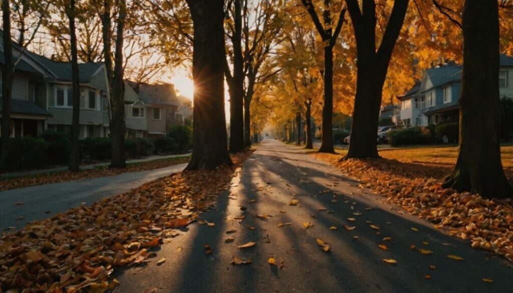 Leonardo_Kino_XL_Fall_season_view_of_a_streets_with_trees_on_b_0
