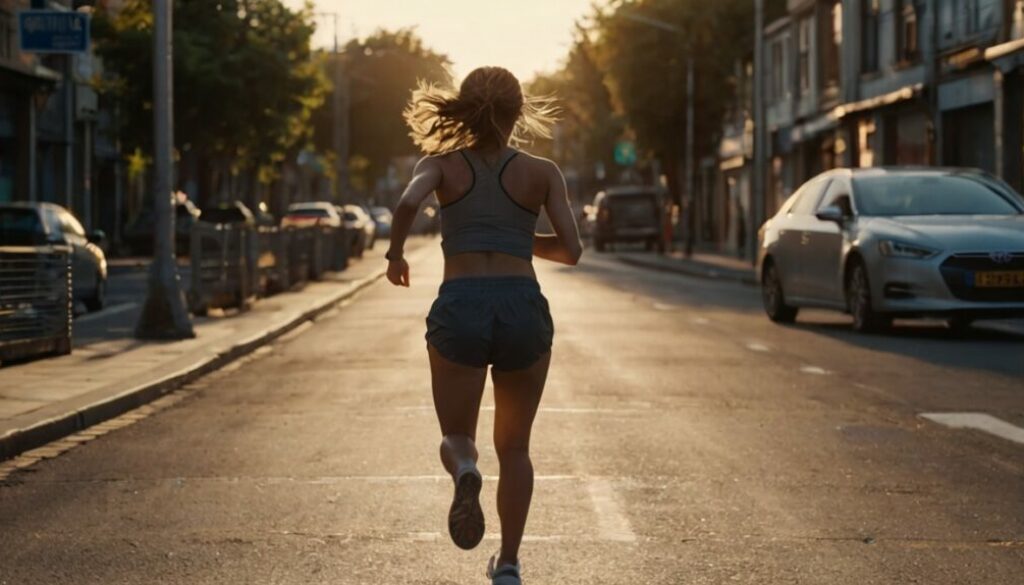 Leonardo_Kino_XL_young_woman_running_on_the_street_the_woman_w_1
