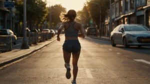 Leonardo_Kino_XL_young_woman_running_on_the_street_the_woman_w_1