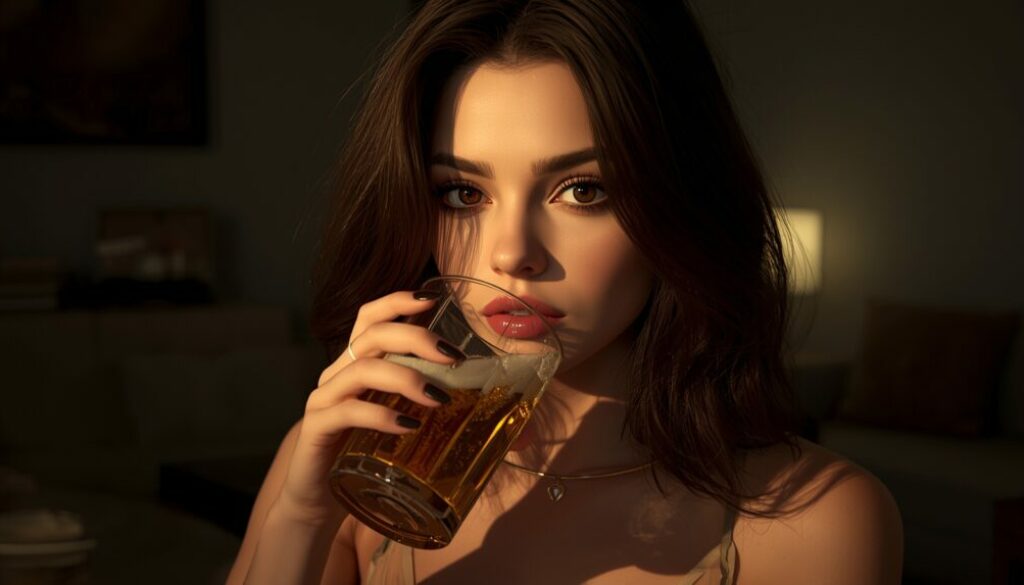 Lucid_Origin_A_stunning_brunette_model_with_porcelainlike_fair_1